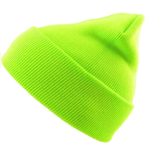 NEON GREEN SLOUCHY BEANIE CUFFED RIB KNIT HAT - Picture 5 of 5